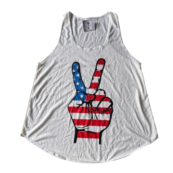 NWT LA Soul Woman’s  USA Twisted Culture Tank Top American Flag Peace Size Large - Picture 1 of 6